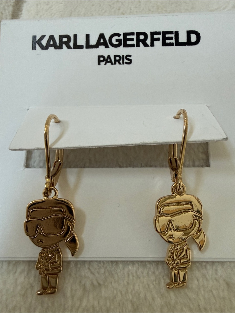 Karl Lagerfeld Paris Gold-tone Iconic Fashion Designer Character Dangle Earrings